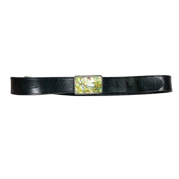 belt BALTIMORE 34-39 black leather 2 buckles silver Maryland map Boston handmade - Picture 12 of 15